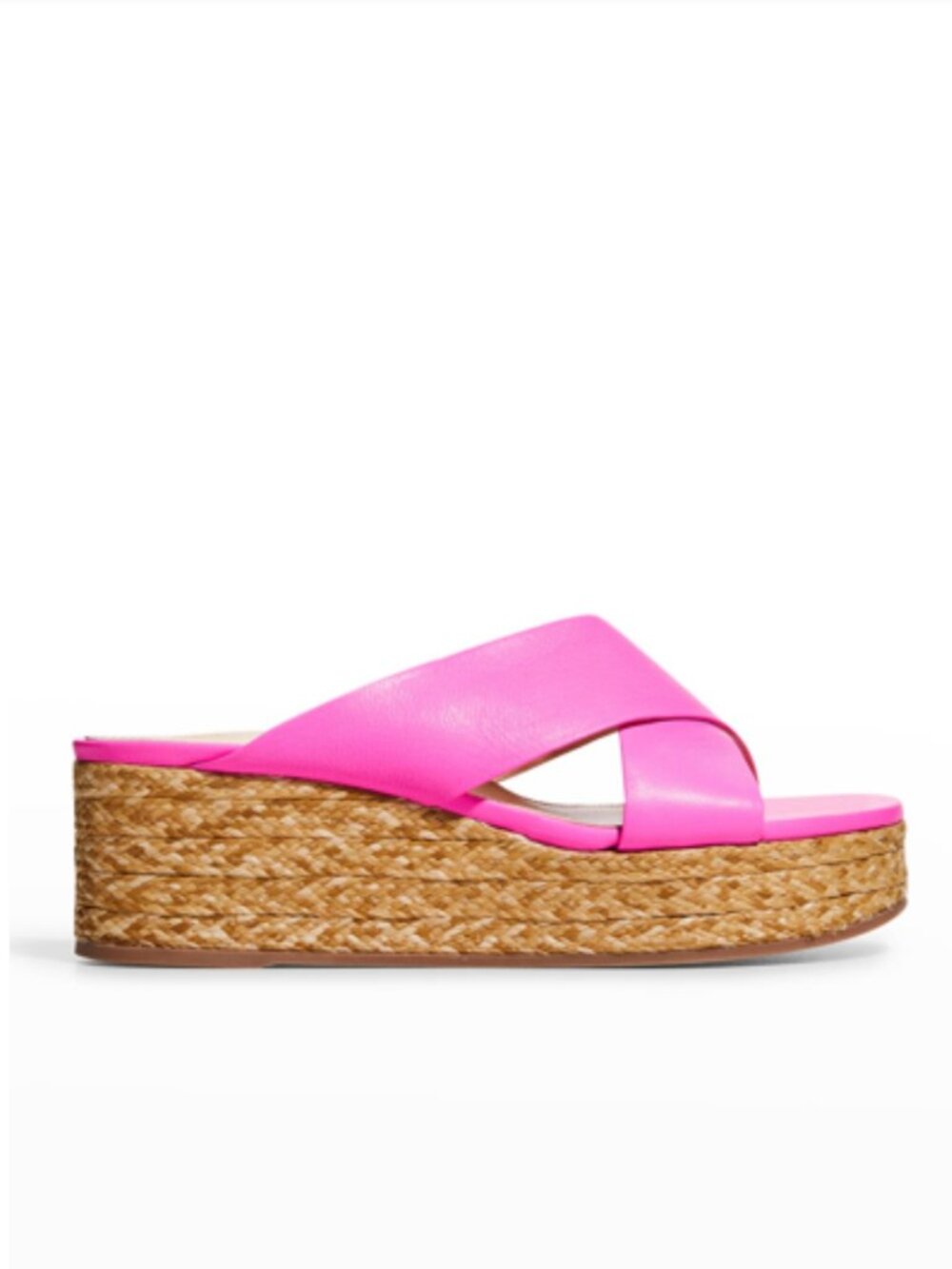 Marion Parke Bethany Crisscross Strap Wedge Sandals in Neon Pink